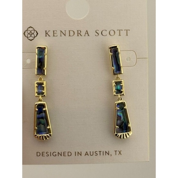 Kendra Scott Serena Linear Dangle Earrings Abalone Shell Gold Tone - Picture 6 of 11